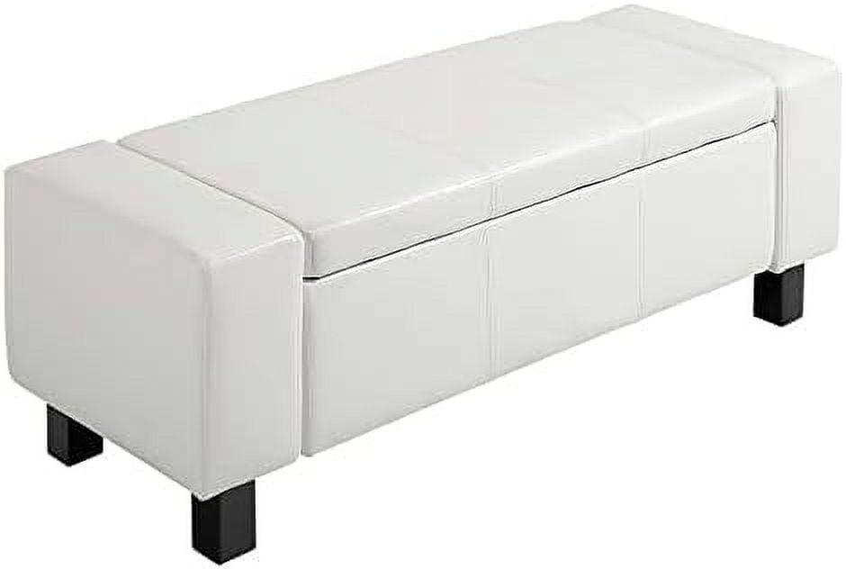 Elegant Cream White Faux Leather Ottoman Bench with Ample Storage