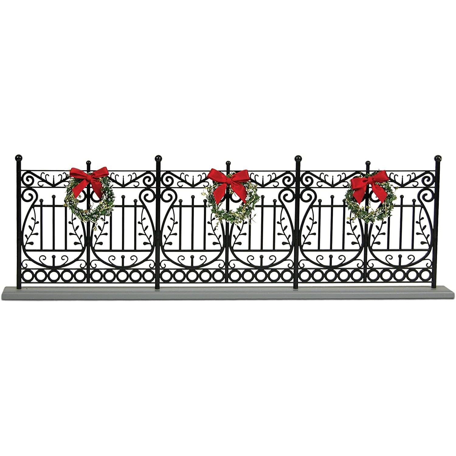 Black Wrought Iron Christmas Fence with Wreaths