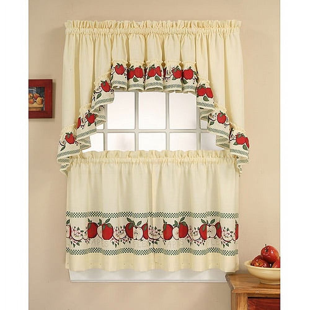 Yellow Floral Apple Print Rod Pocket Curtain Valance Set