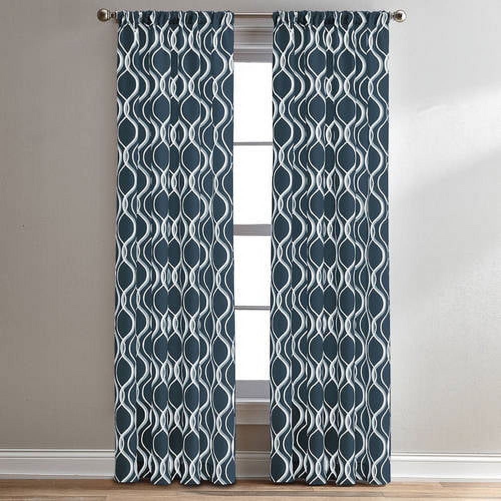 Navy Geometric Ogee Print Sheer Polyester Window Panel, 84" Length