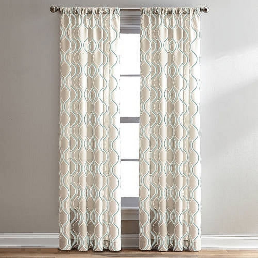 Aqua Geometric Light-Filtering Polyester Rod Pocket Curtain Panel, 50" x 84"