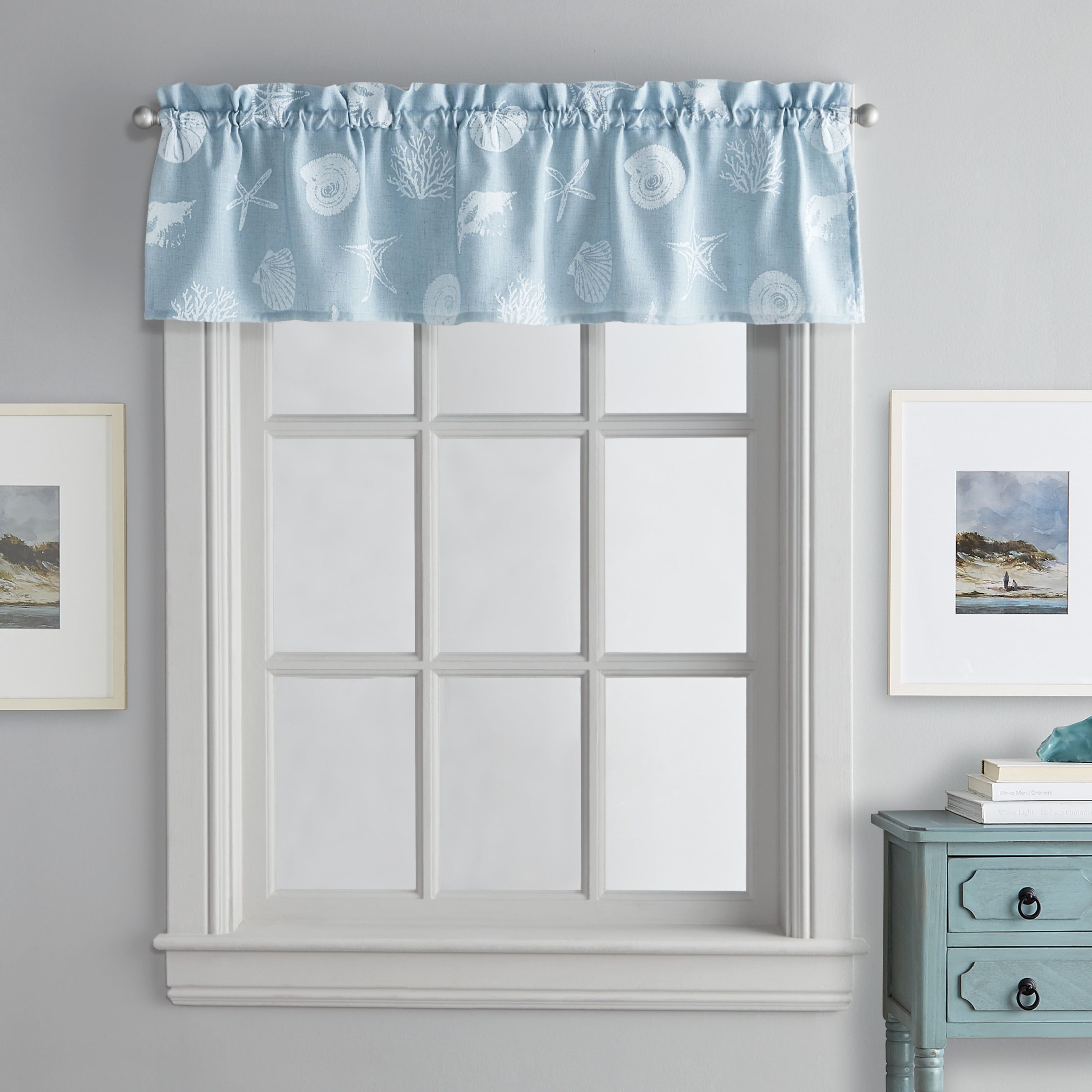 Aqua Seashell Print Rod Pocket Valance, 54" x 14"