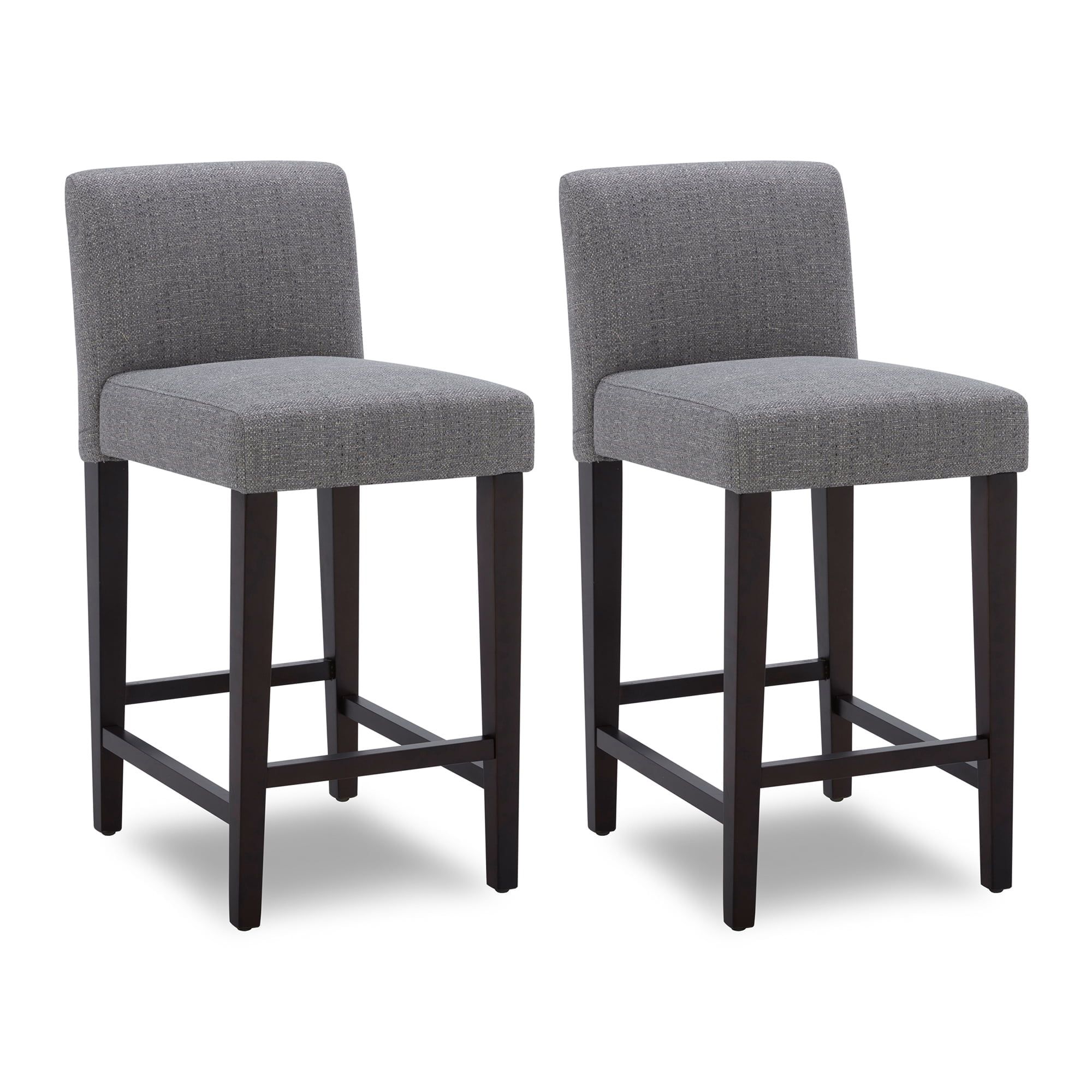 Fog Gray Upholstered Swivel Bar Stools with Wood Legs, Set of 2