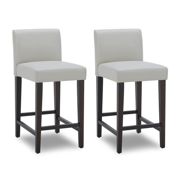 Creamy Gray Faux Leather 26" Bar Stools with Wooden Legs, Set of 2