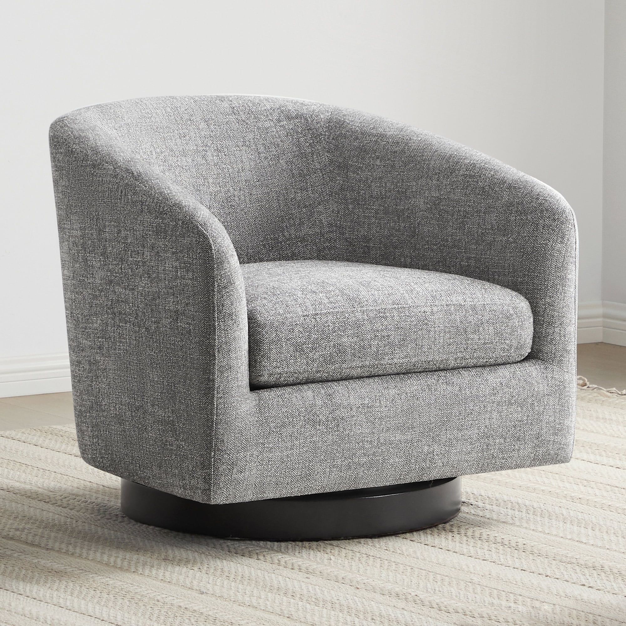 Light Grey Fabric Swivel Barrel Chair with Wood Base