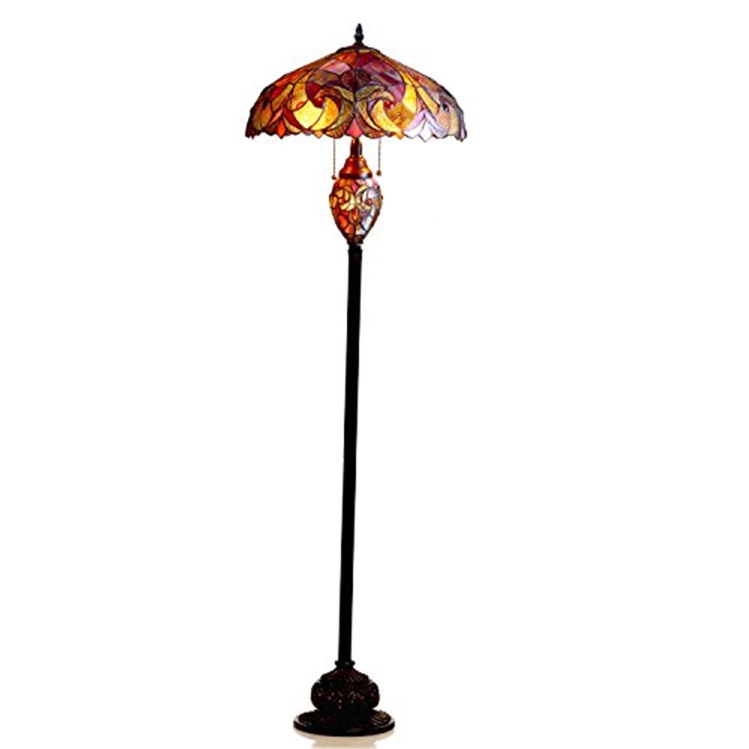 Victorian Bronze & Stained Glass 64" Double Lit Floor Lamp