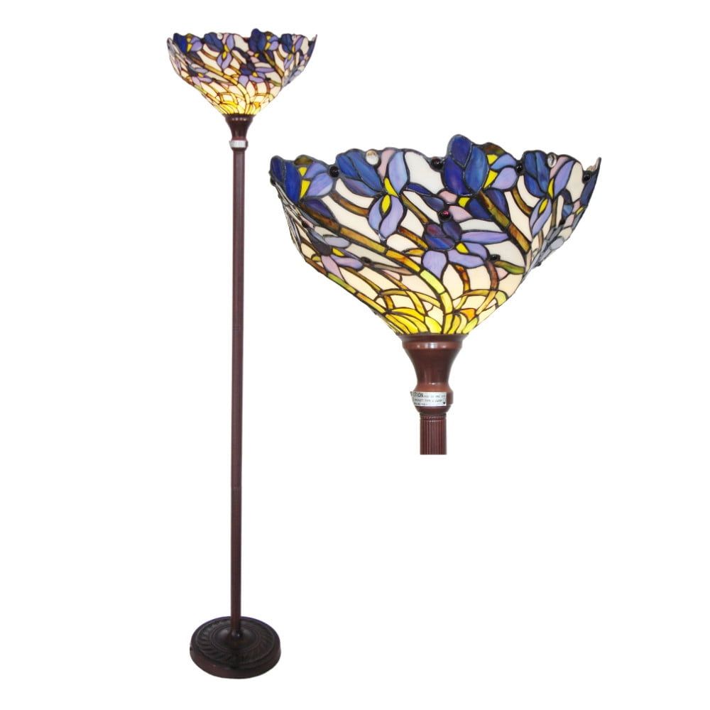 Iris Stained Glass Torchiere Floor Lamp in Dark Rubbed Bronze