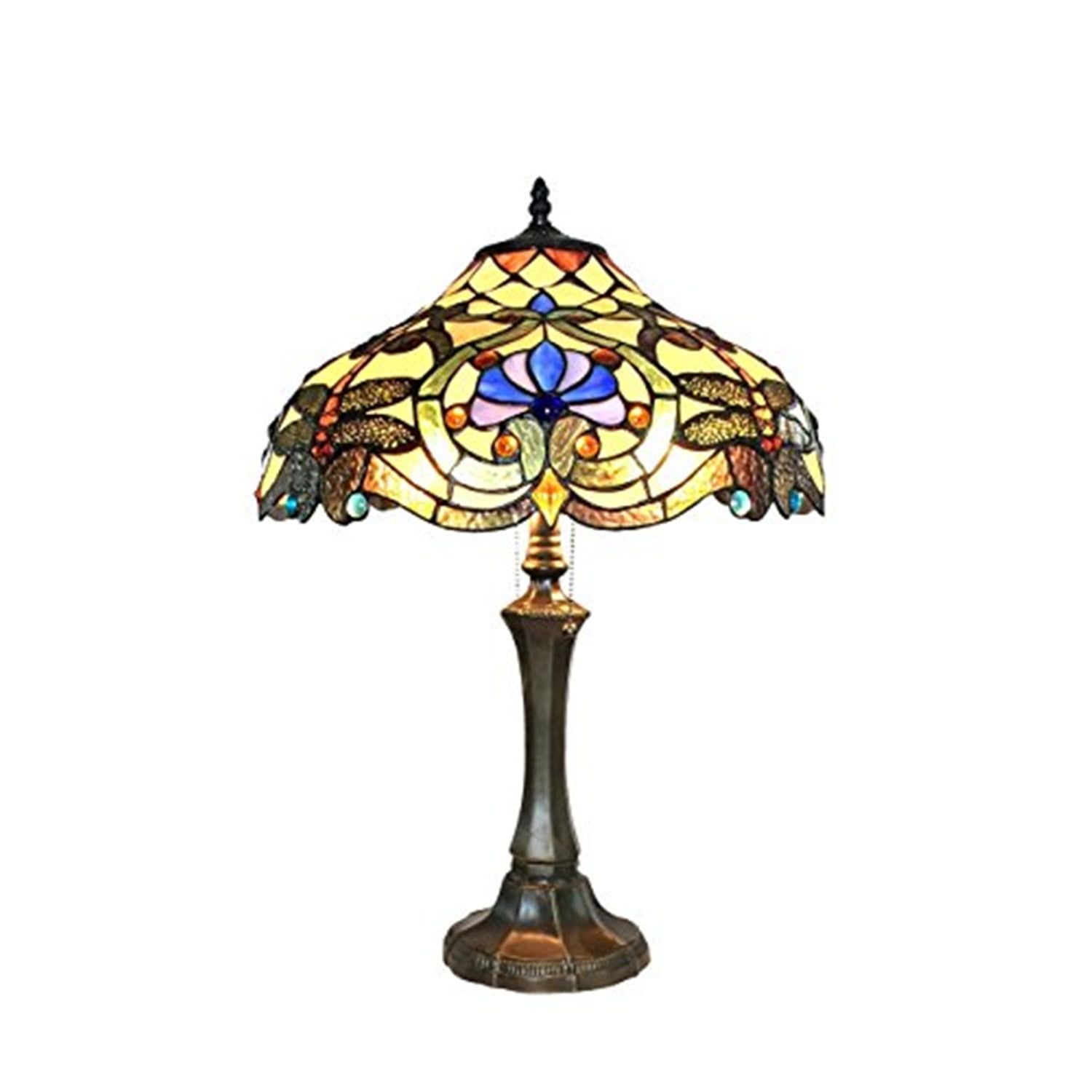 Amberwing Art Nouveau Bronze Dragonfly Stained Glass Table Lamp