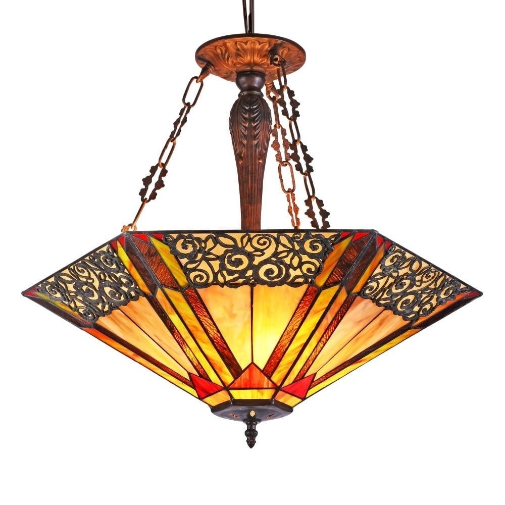 Evelyn 24" Bronze and Glass Tiffany-Style Ceiling Pendant