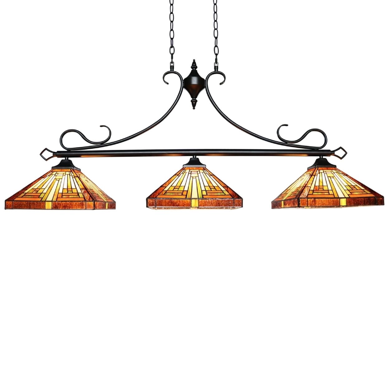 Innes 48" Bronze and Stained Glass Island Pendant Light