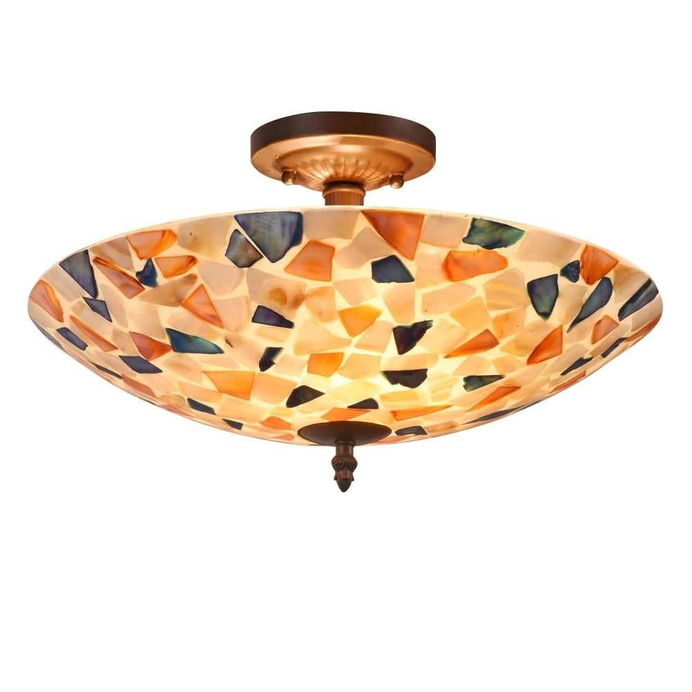 Koi Mosaic 16" Semi-Flush Ceiling Fixture with Art Glass and Seashell