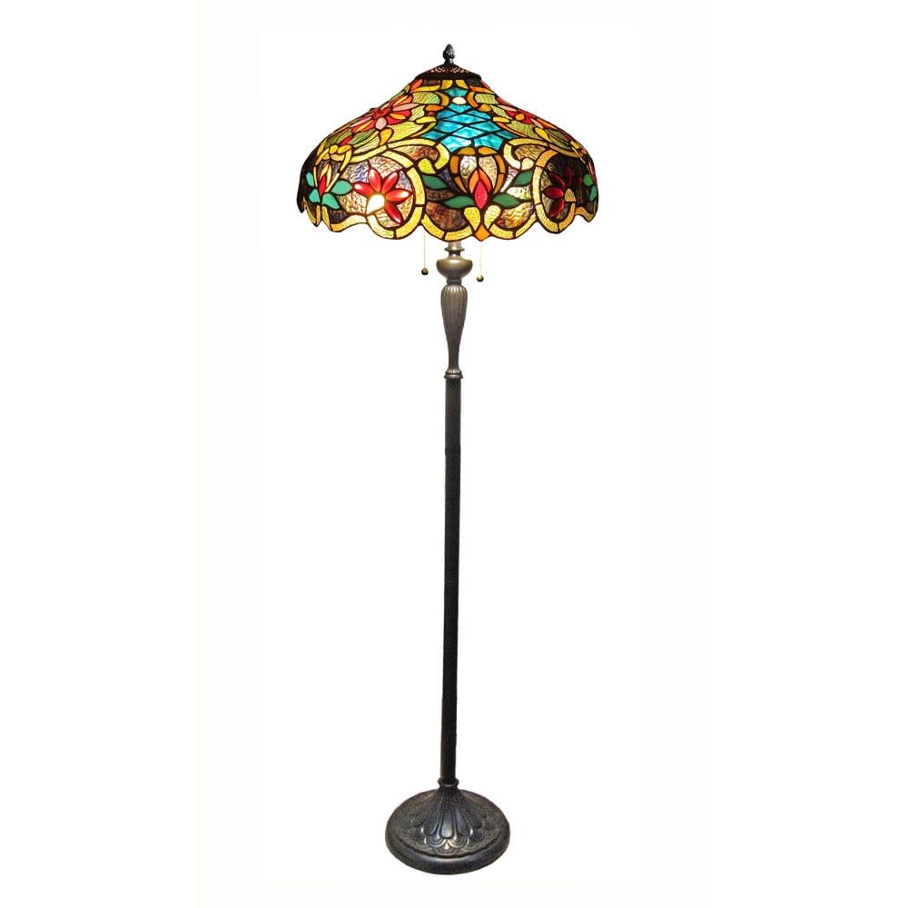 Leslie Victorian 60" Bronze Floor Lamp with Stained Glass Shade