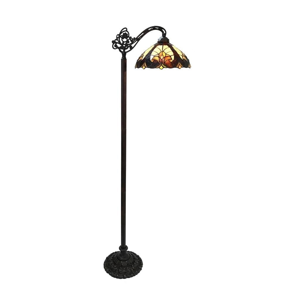 Victorian Tiffany-Style Bronze Floor Lamp with Stained Glass Shade