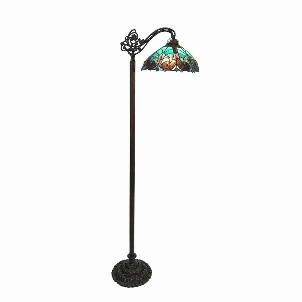 Victorian Tiffany-Style Bronze Reading Floor Lamp with Stained Glass Shade