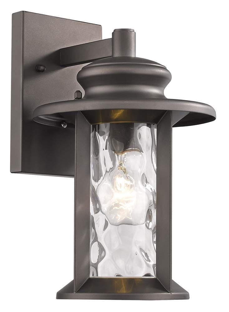 Transitional 12" Rubbed Bronze Outdoor Wall Sconce with Clear Water Glass