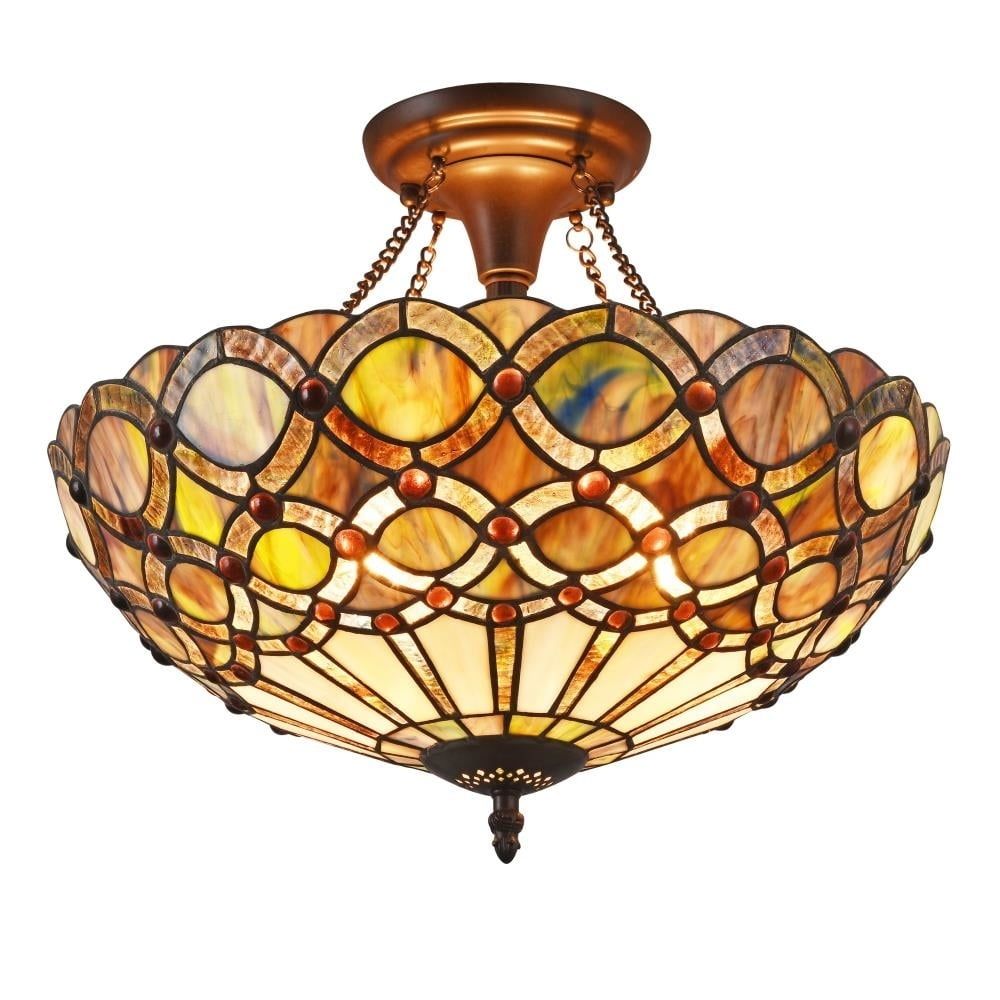 Prisma Tiffany-Inspired 17" Bronze Glass Semi-Flush Ceiling Light