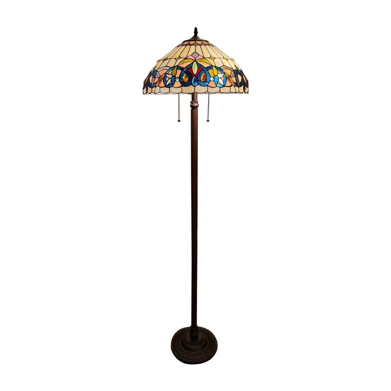 Victorian Tiffany-Style Dark Bronze Stained Glass Floor Lamp