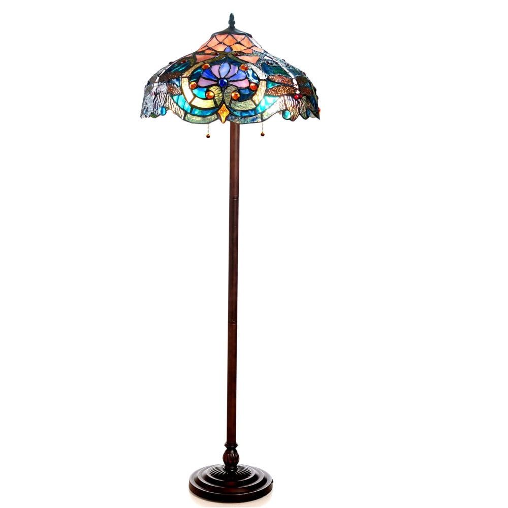 Victorian Stained Glass Bronze Floor Lamp with 17" Shade