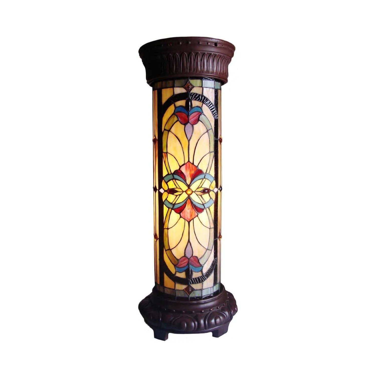 Ruby Spectacle 30" Stained Glass Victorian Pedestal Light in Bronze