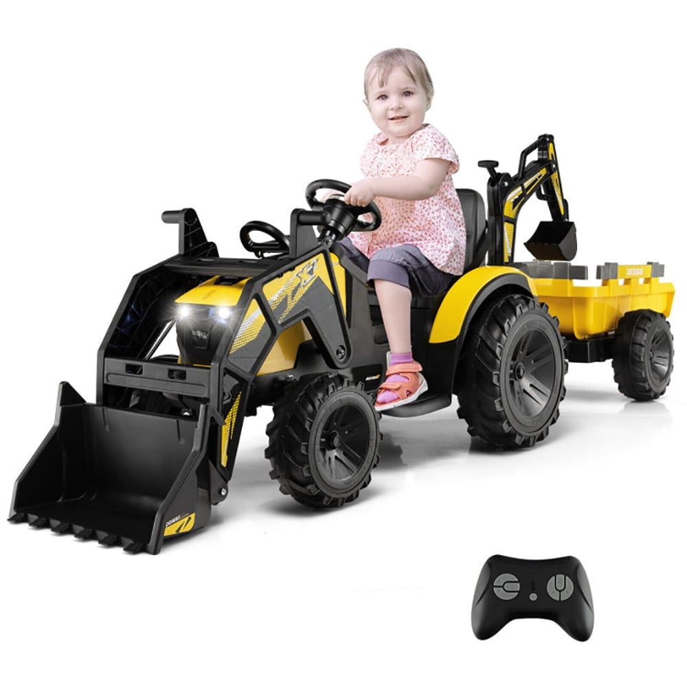 Yellow 12V Kids Ride-On Excavator with Remote Control