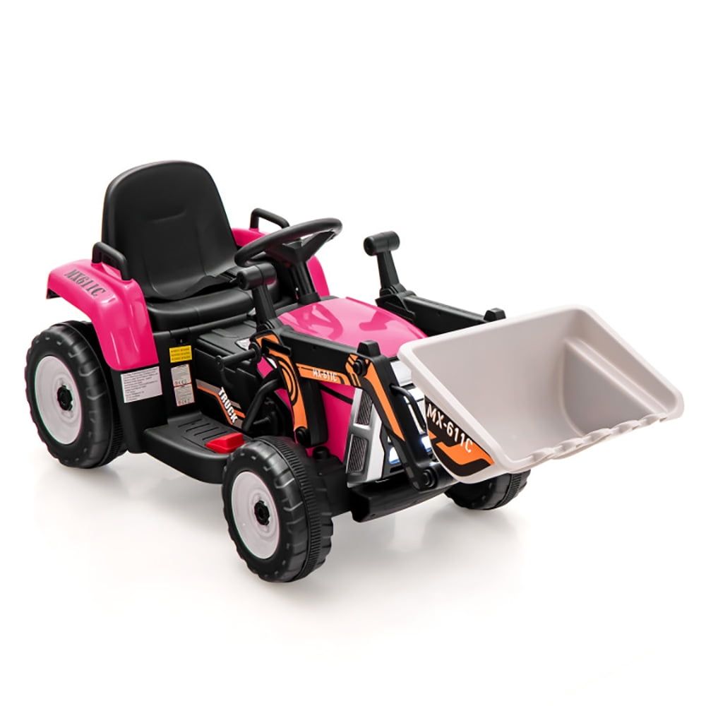 12V Pink Kids Ride-On Excavator with Adjustable Arm and Bucket