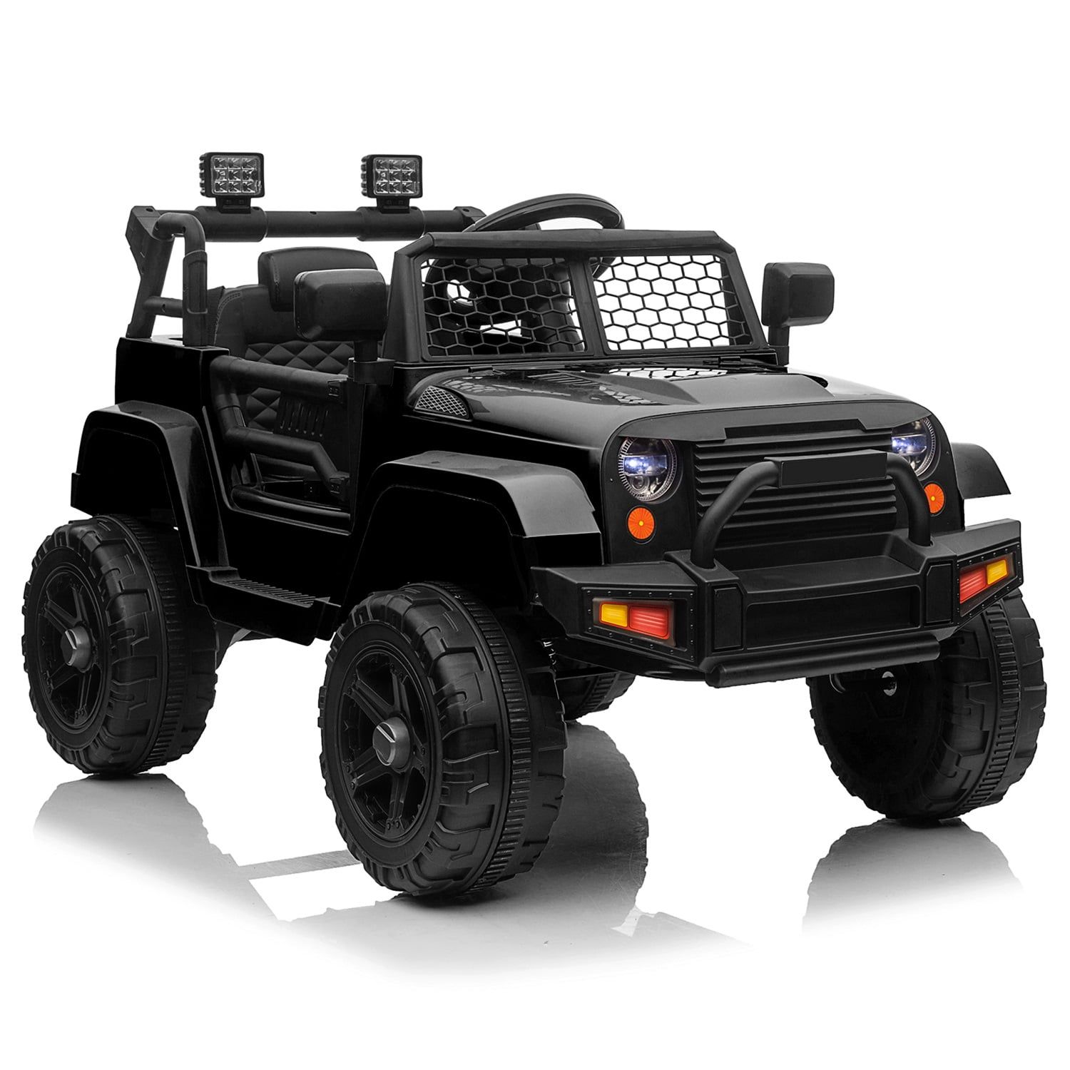 Black 12V Kids Ride-On Truck with Remote Control and LED Lights