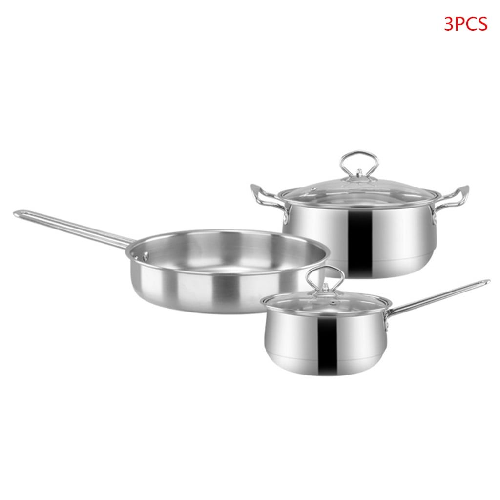 3-Piece Stainless Steel Cookware Set with Flat Bottom