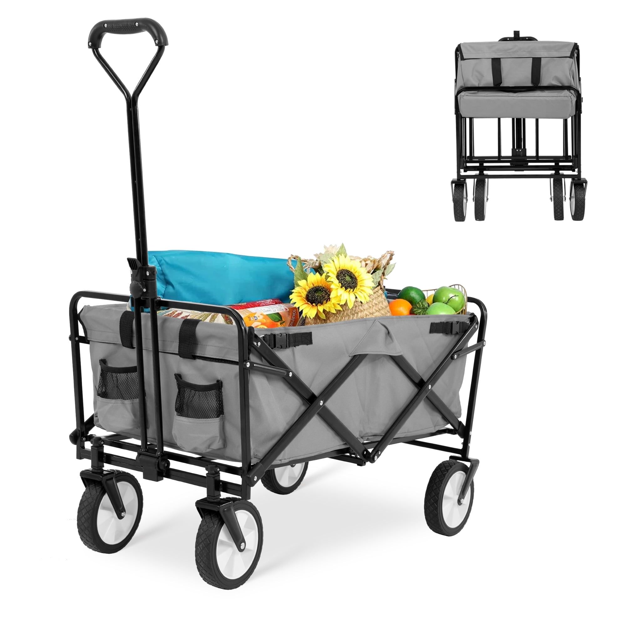 Gray Collapsible Heavy Duty Outdoor Utility Wagon with Pneumatic Wheels