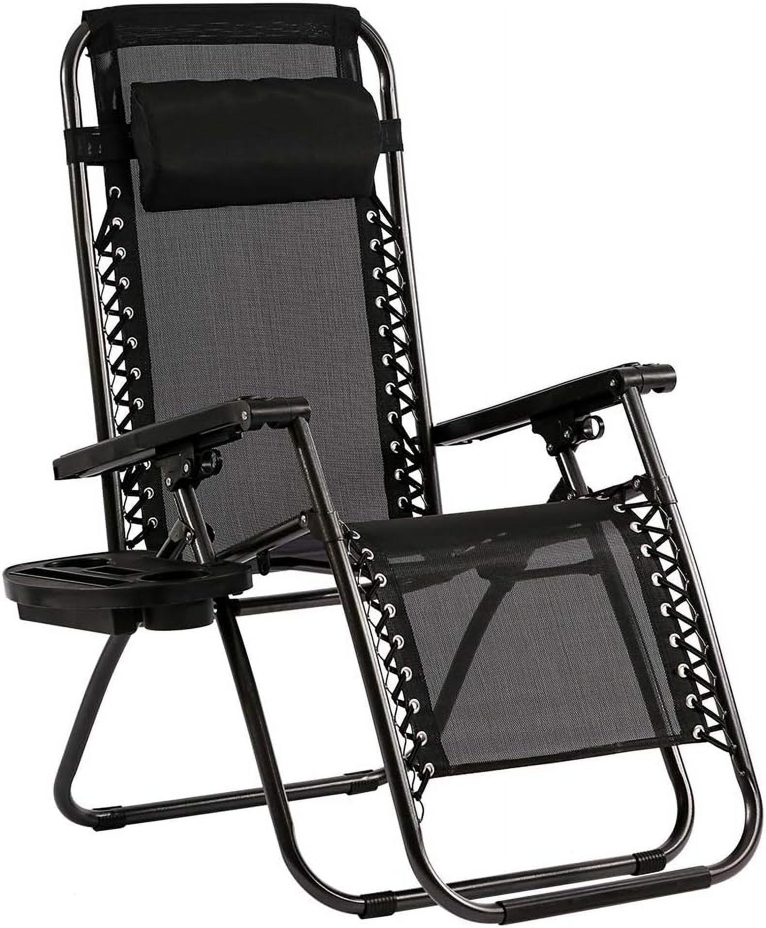 Black Adjustable Zero Gravity Outdoor Chaise Lounge Chair with Cup Holder