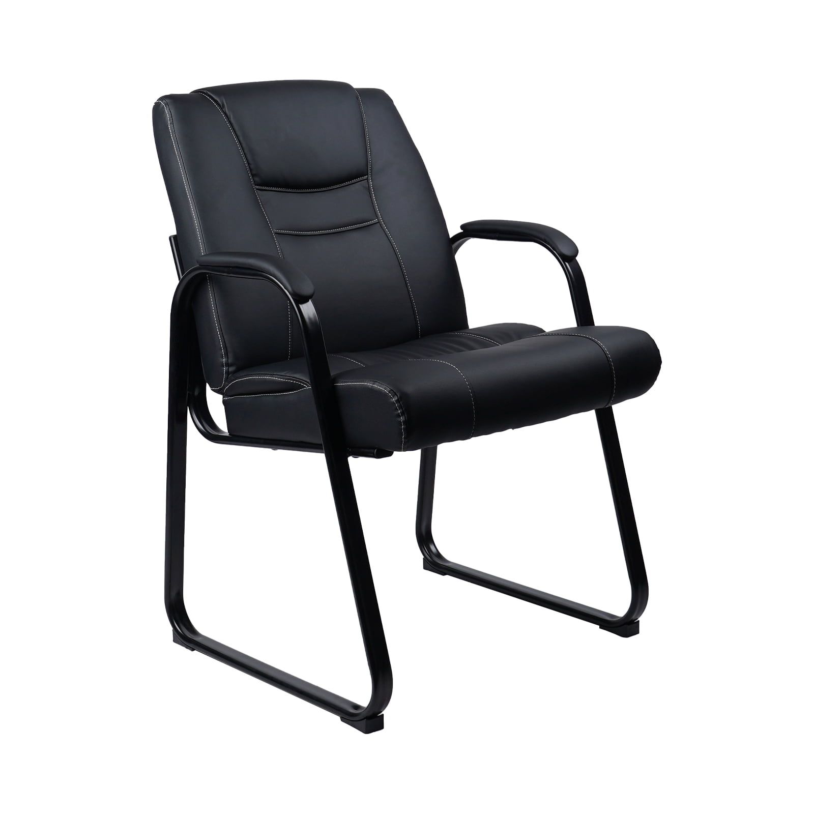 Black Leather and Metal Ergonomic Office Guest Chair