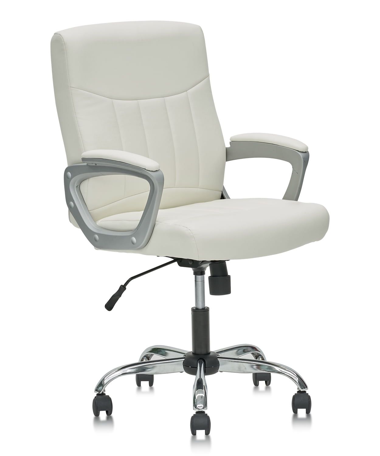 White Leather Executive Swivel Office Chair with Fixed Arms