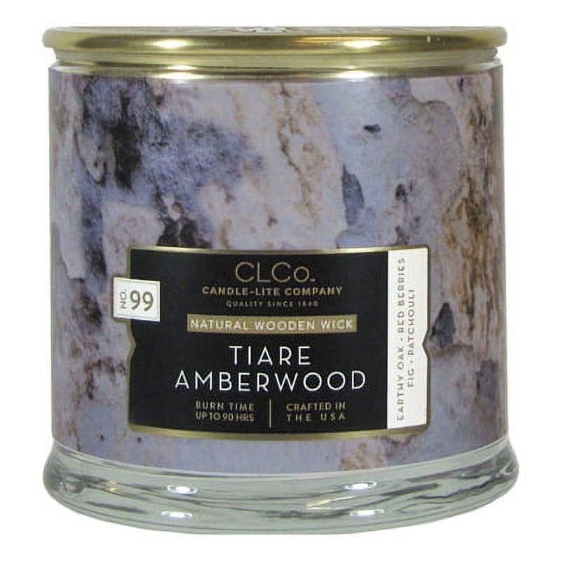 14 oz Tiare Amberwood Scented White Glass Candle