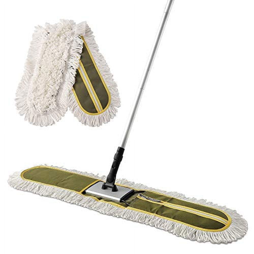 36" Green Commercial Microfiber Dust Mop with Extendable Handle