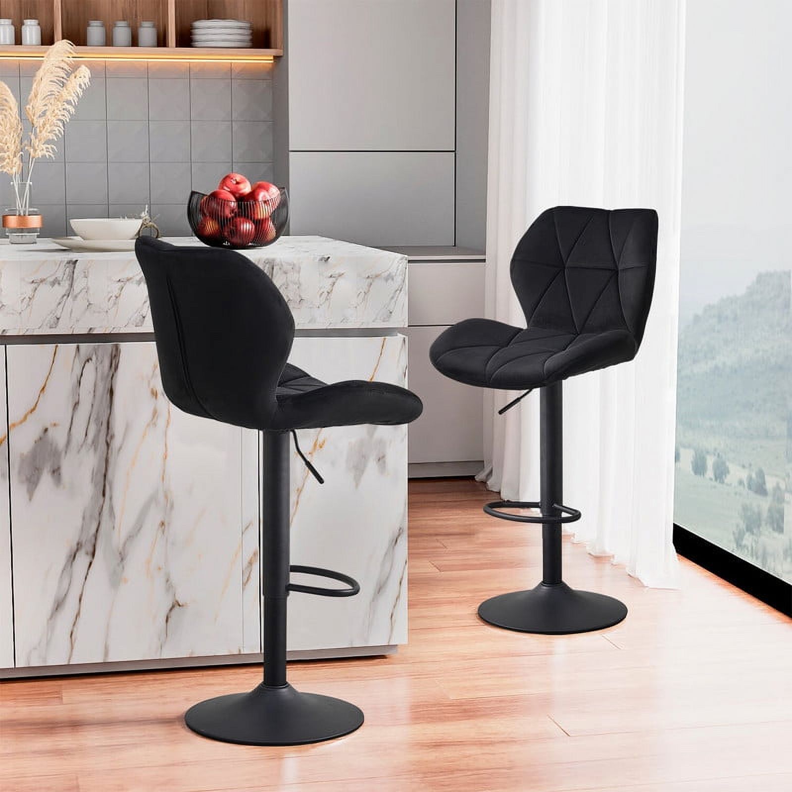 Black Adjustable Swivel Faux Leather Bar Stools Set of 2