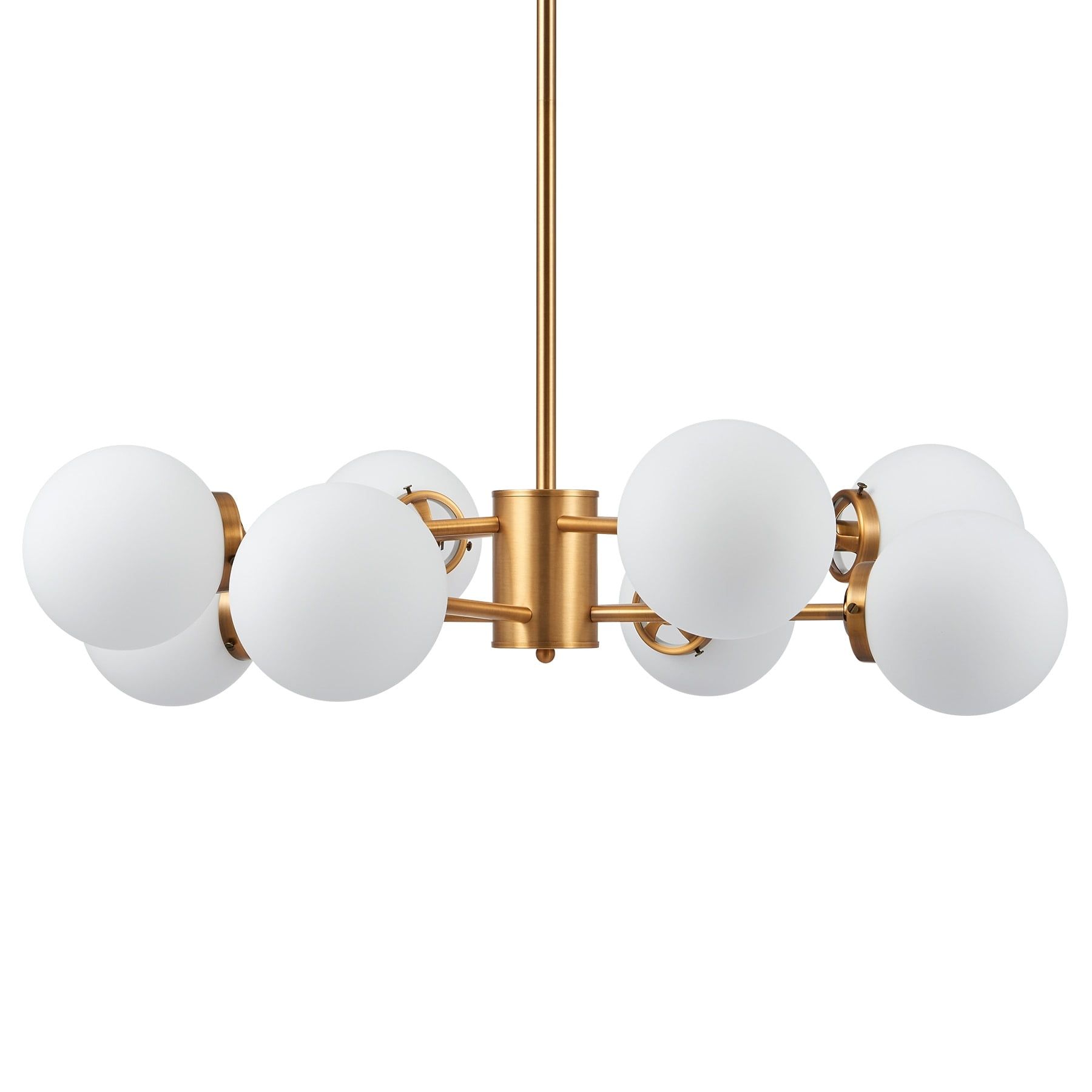 Modern Brass 8-Light Sputnik Chandelier with White Opal Glass