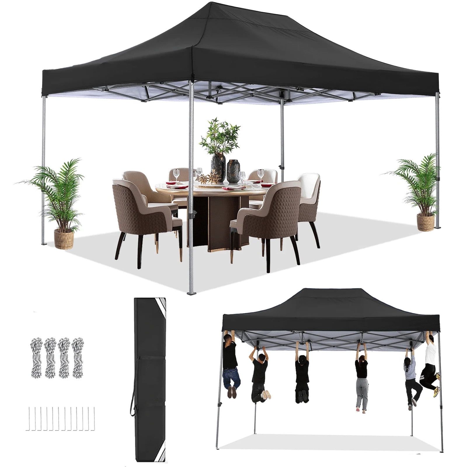 COBIZI 10x15 Black Heavy Duty Pop-Up Canopy Tent with Sidewalls