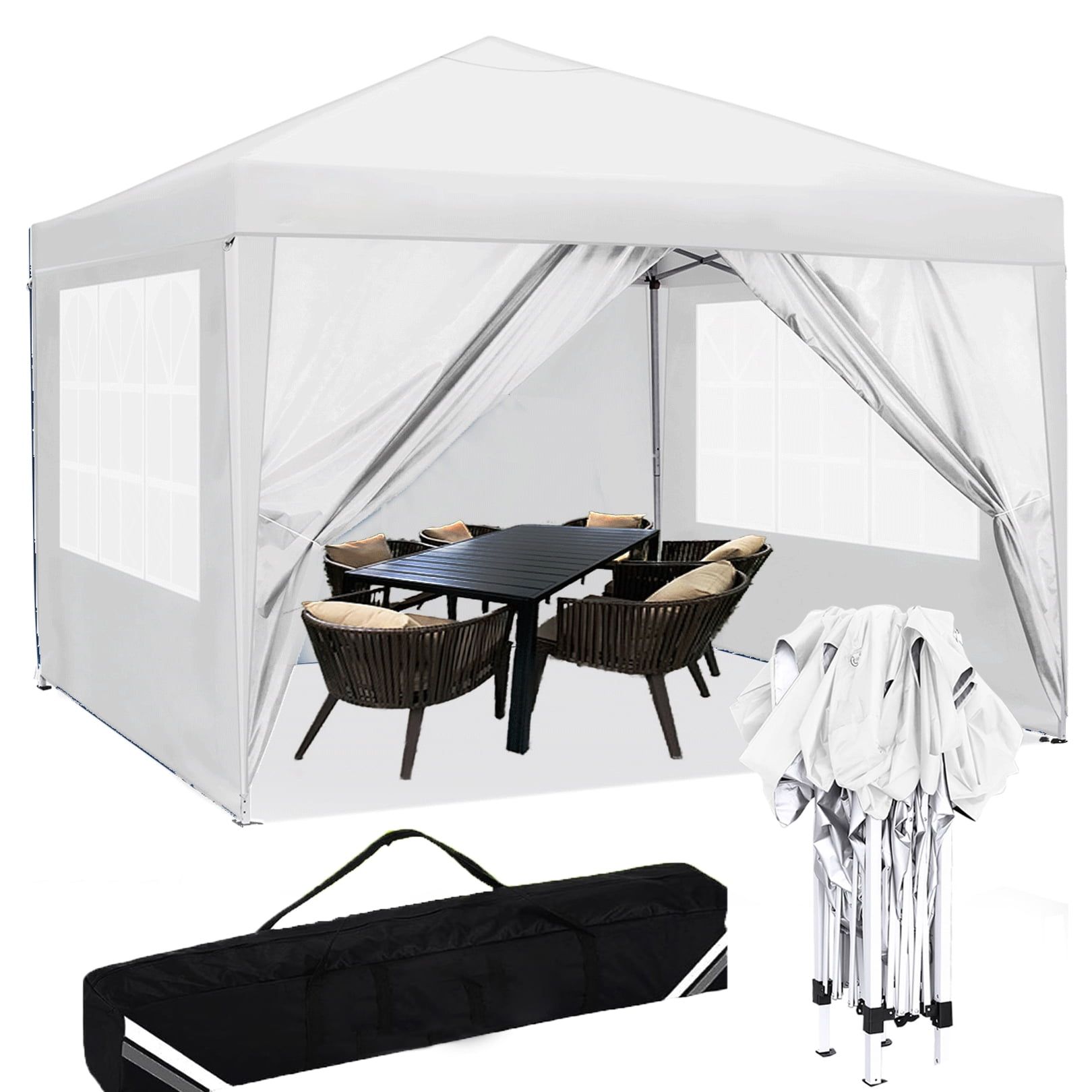 White 10x10ft Waterproof Pop-Up Canopy Tent with Sidewalls