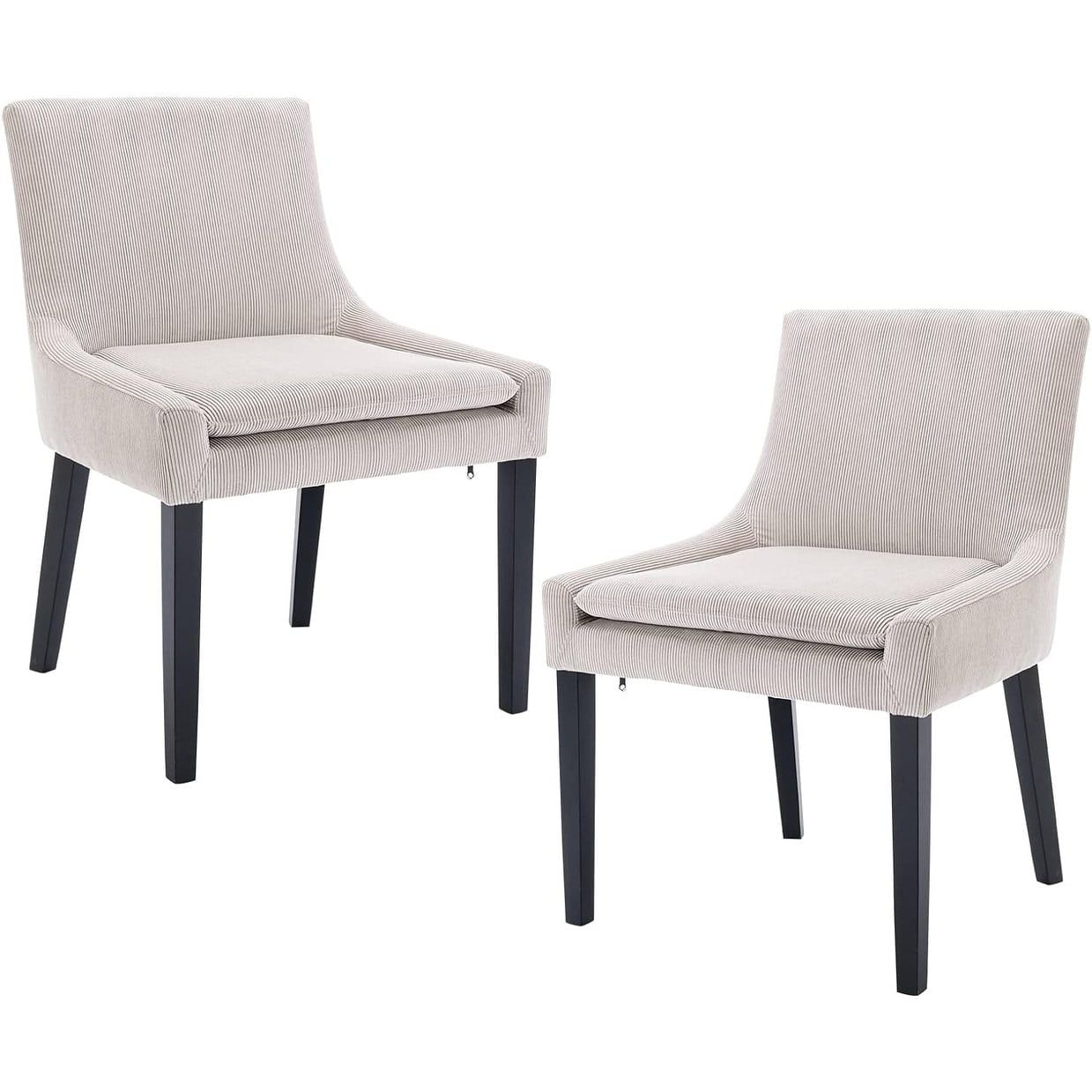 Beige Corduroy Upholstered Mid-Century Modern Side Chairs with Wood Legs, Set of 2
