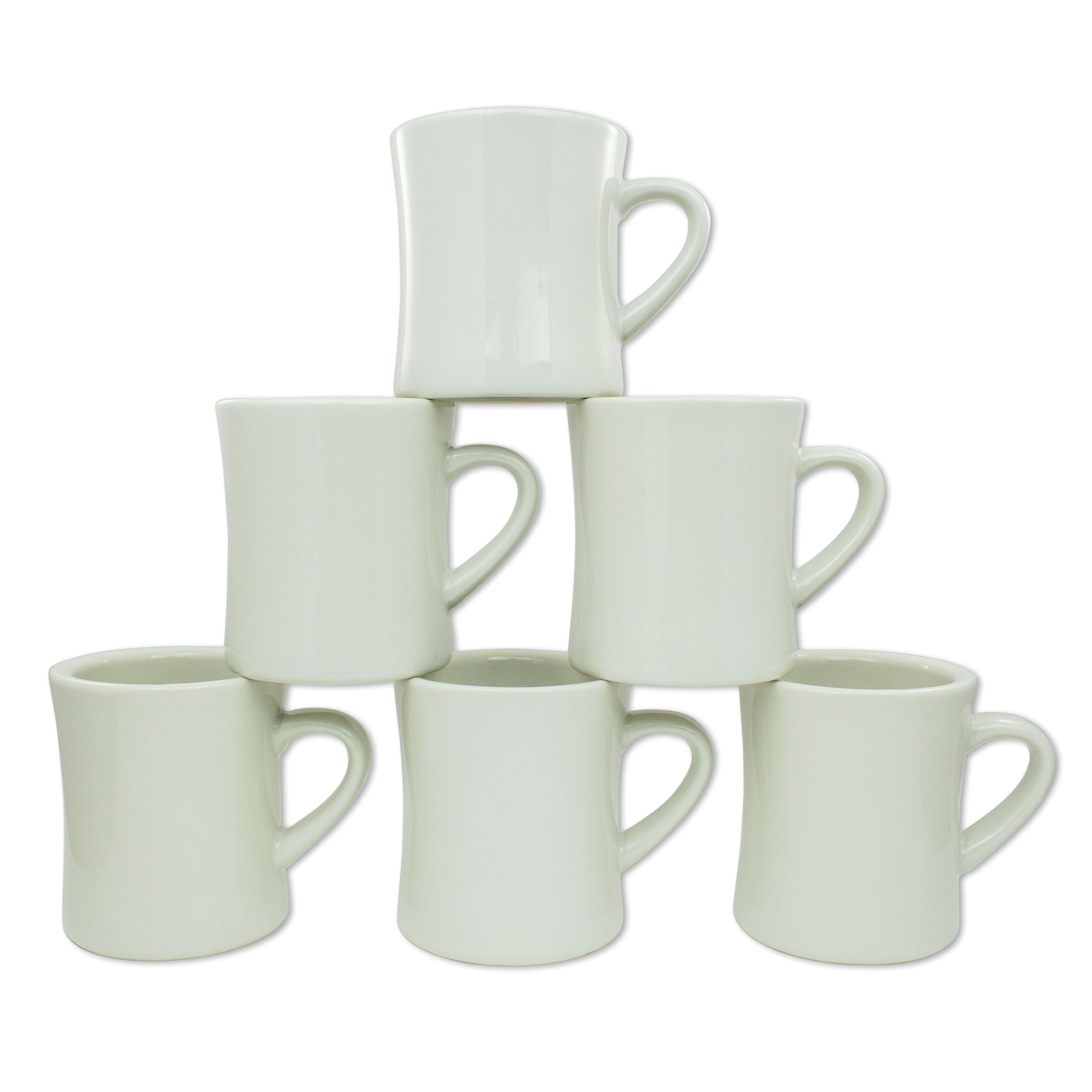 Retro White Ceramic Coffee Mug Set of 6 - 11oz