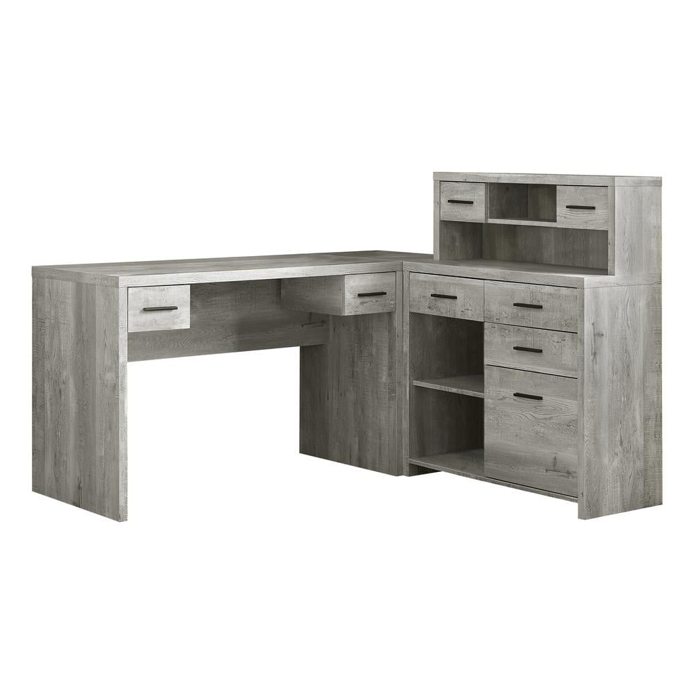 Gray Wood L-Shaped Corner Computer Desk with Hutch and Drawer
