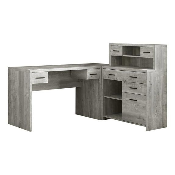 Gray Wood L-Shaped Corner Computer Desk with Hutch and Drawer