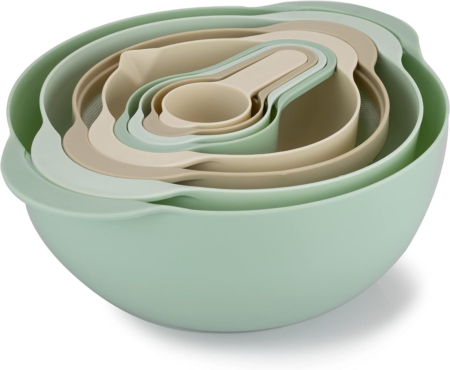 Mint and Beige 8-Piece Nesting Mixing Bowl Set with Measuring Cups