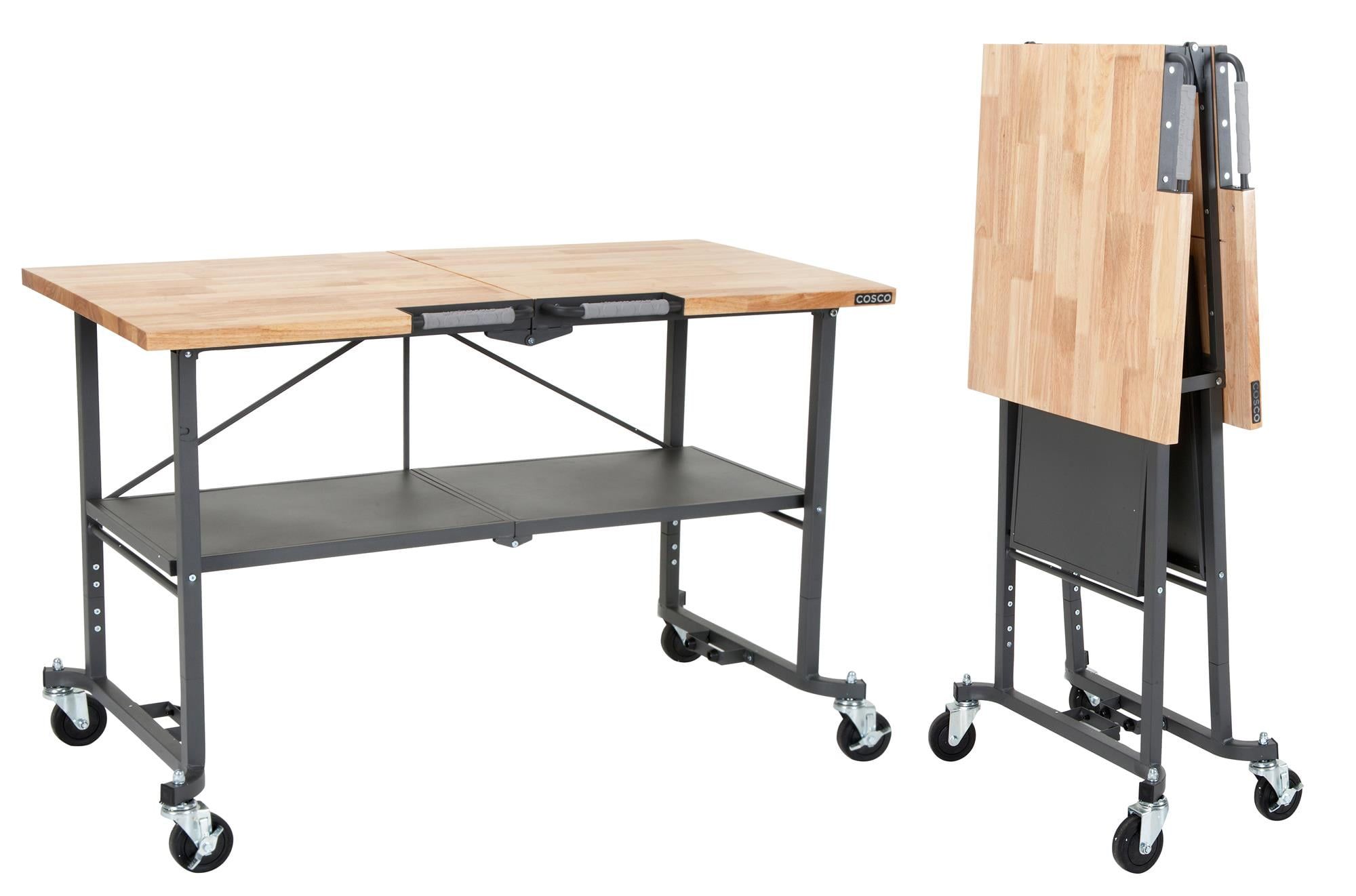 SmartFold Gray Steel Frame Portable Workbench with Hardwood Top