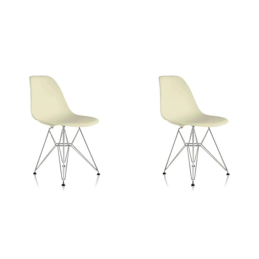 Cream Eiffel Style Dining Chairs with Chrome Base, Set of Two