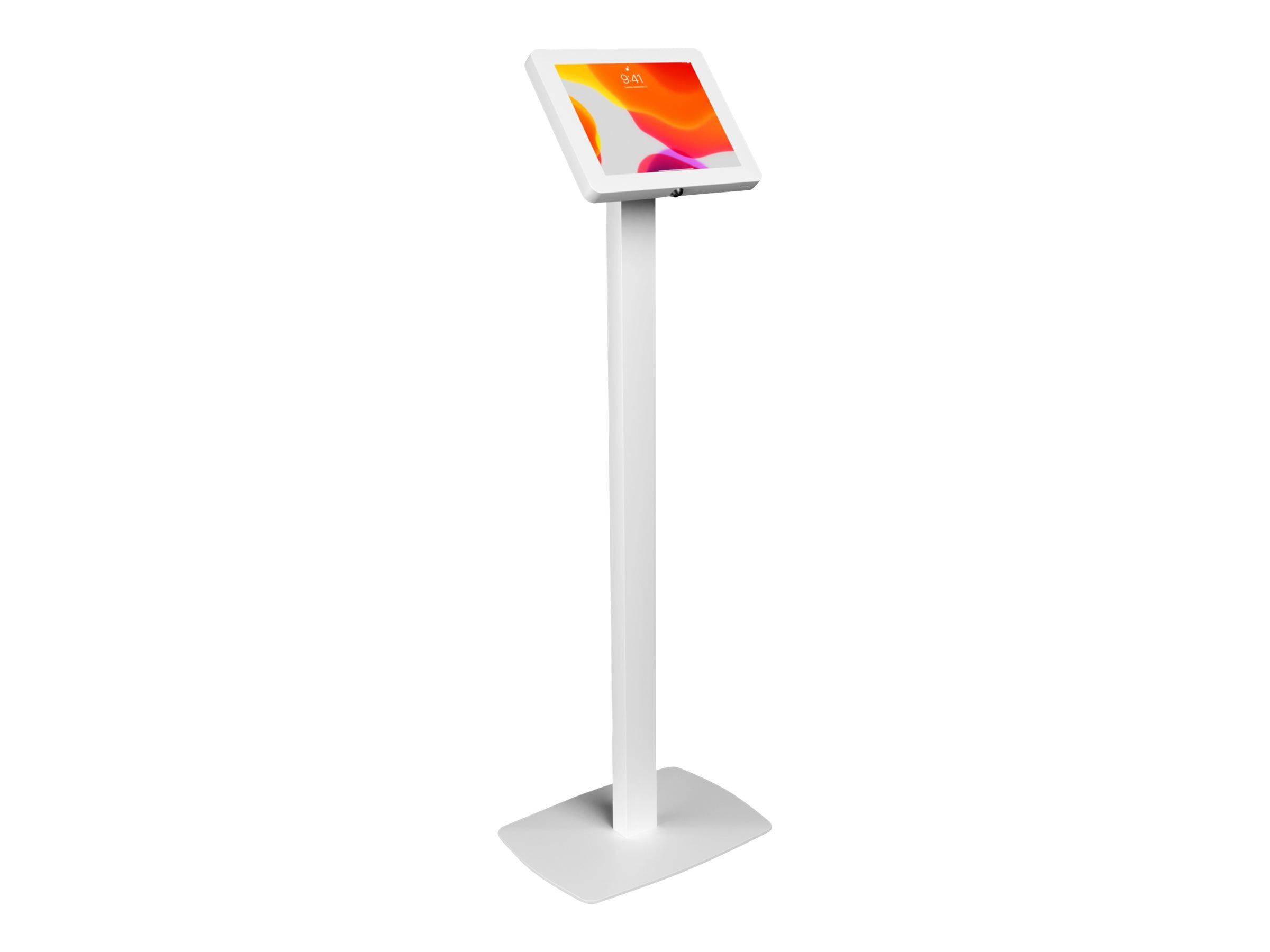 White Steel 360° Rotating Floor Tablet Stand with Lock