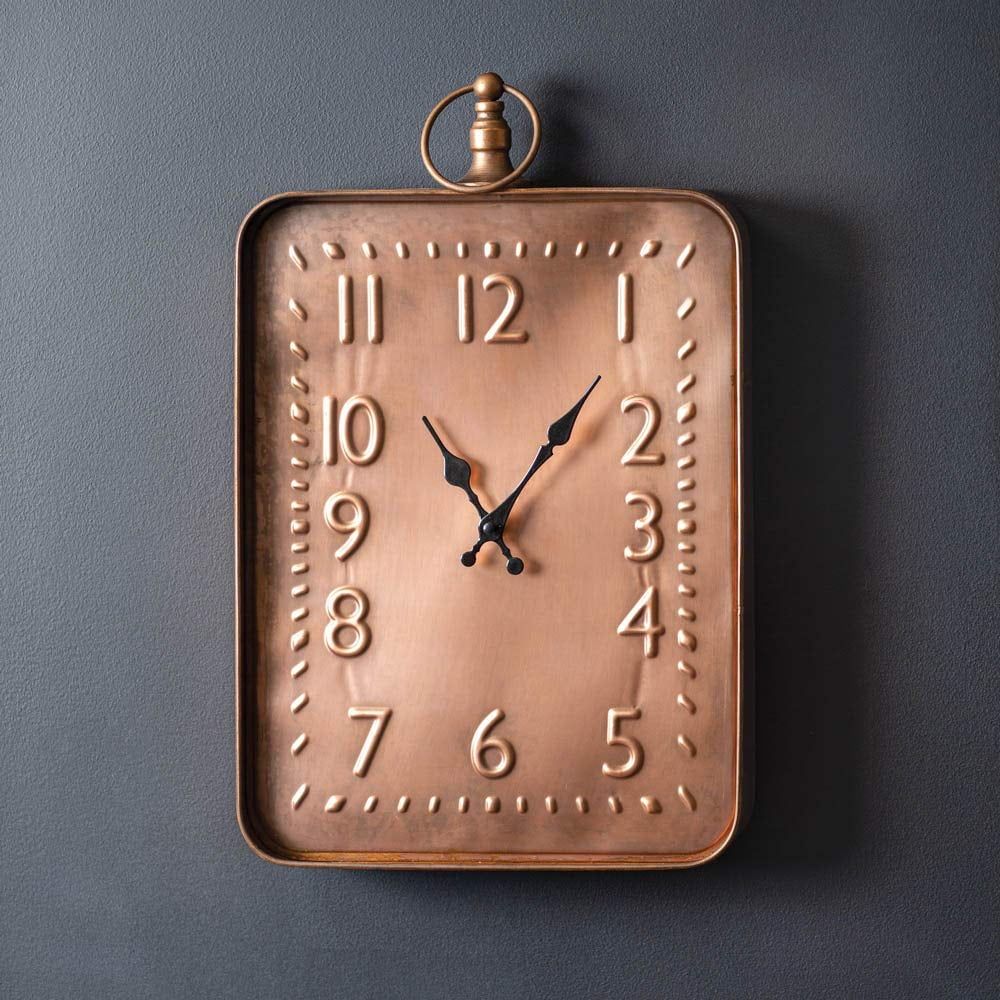 Rectangular Copper Finish Wall Clock with Black Hands, 19-inch