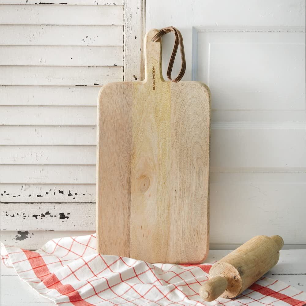 Mango Wood Rectangular Cutting Board with Leather Strap