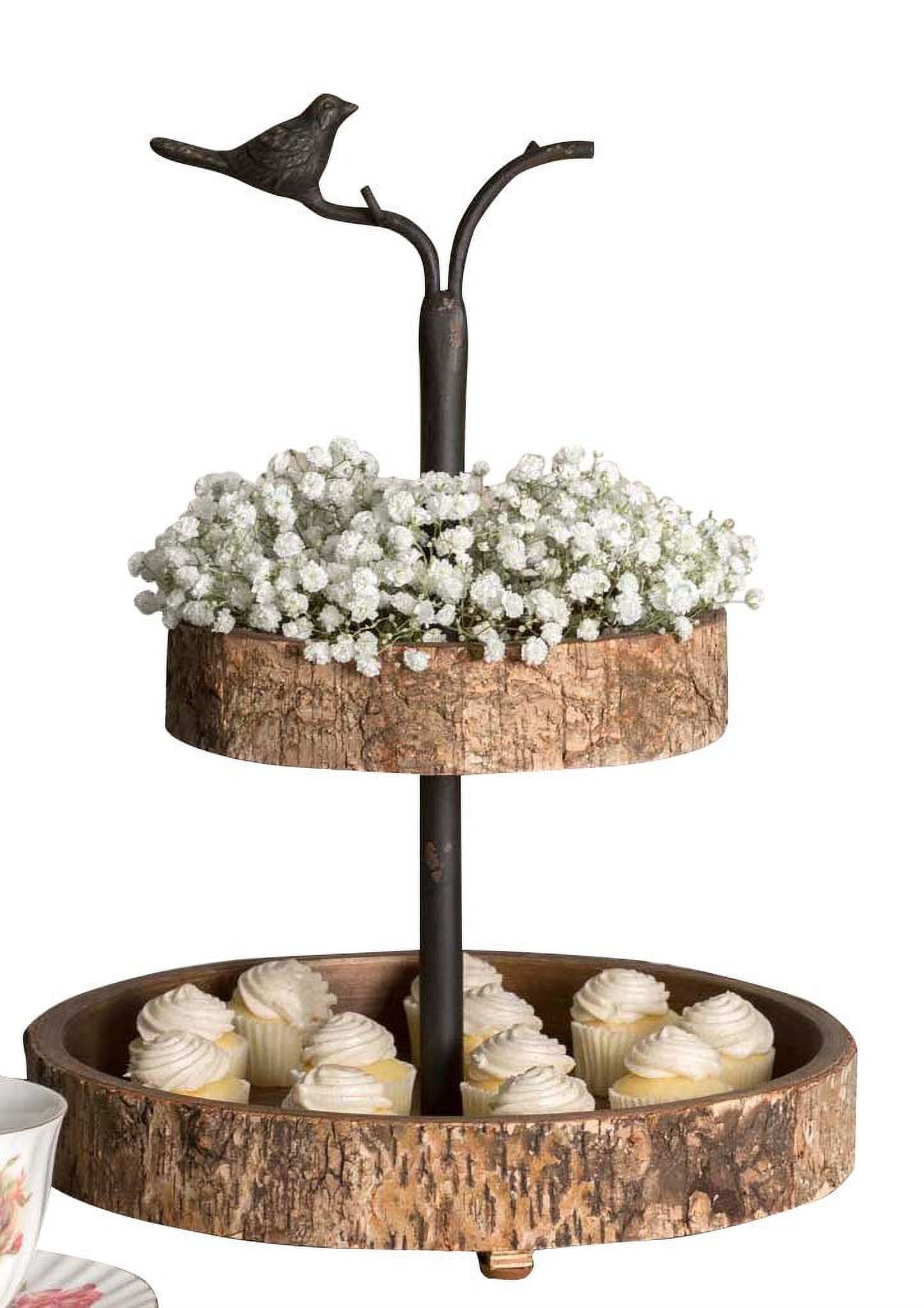 Rustic Birch Wood Two-Tier Display Tray with Iron Stem