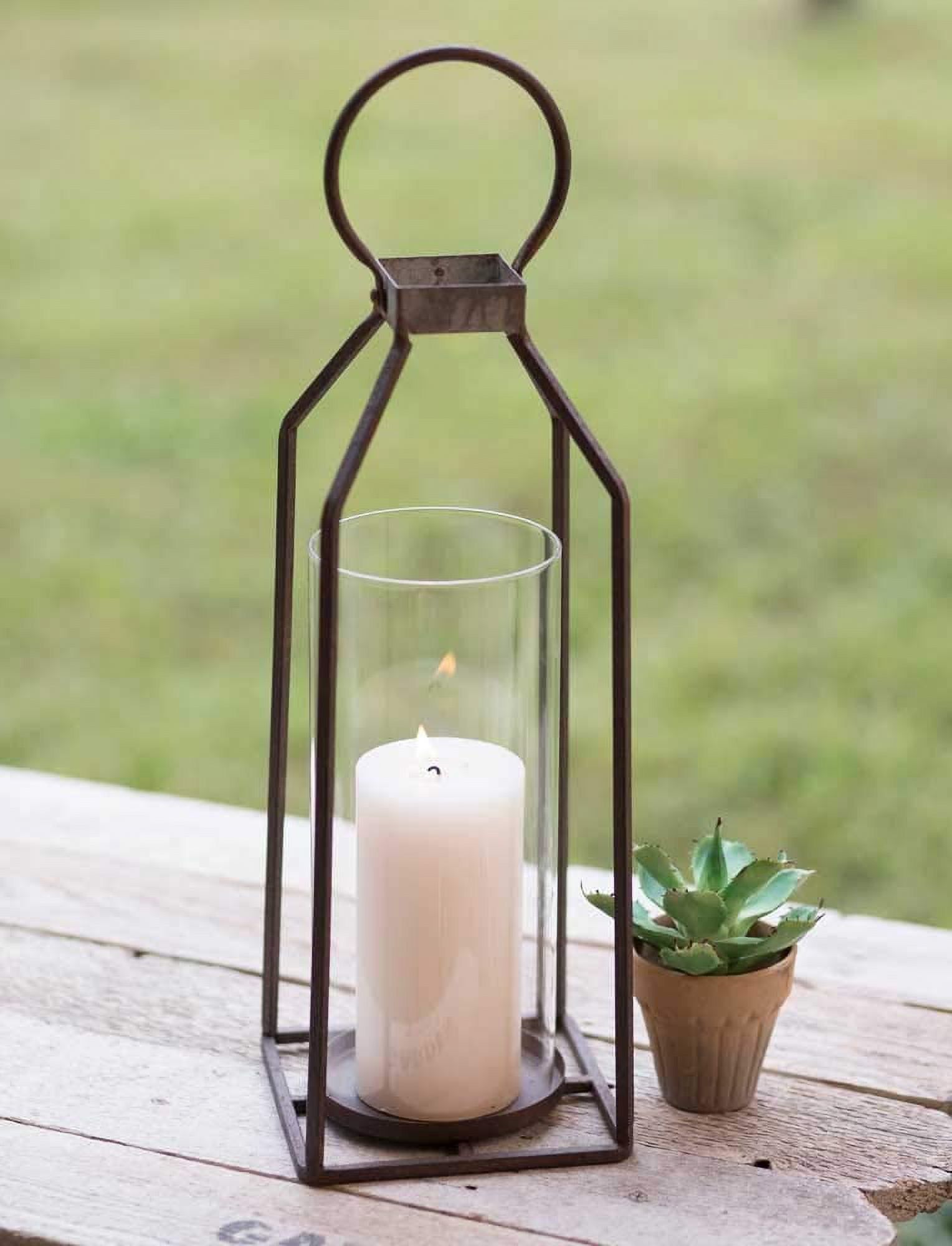 Large Black Metal and Glass Hanging Candle Lantern