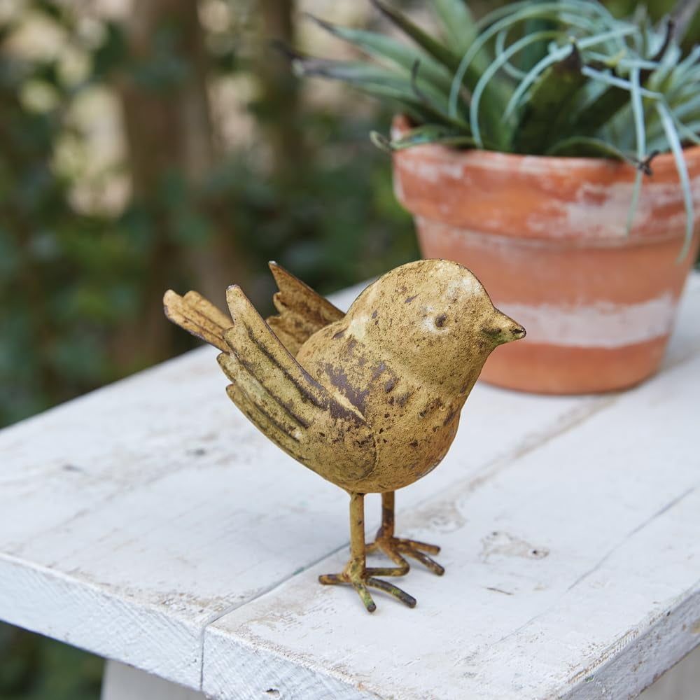 Rustic Gold Metal Bird Figurine, 3.5-inch, Set of 4